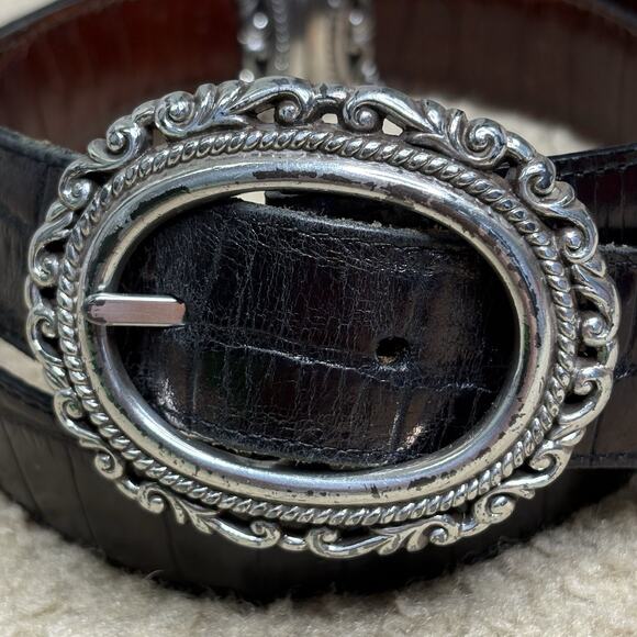 BRIGHTON REVERSIBLE Black/Brown Croc Embossed Leather Belt Size L 31-35” - Picture 3 of 6